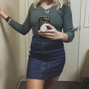 Zip Up Denim Skirt